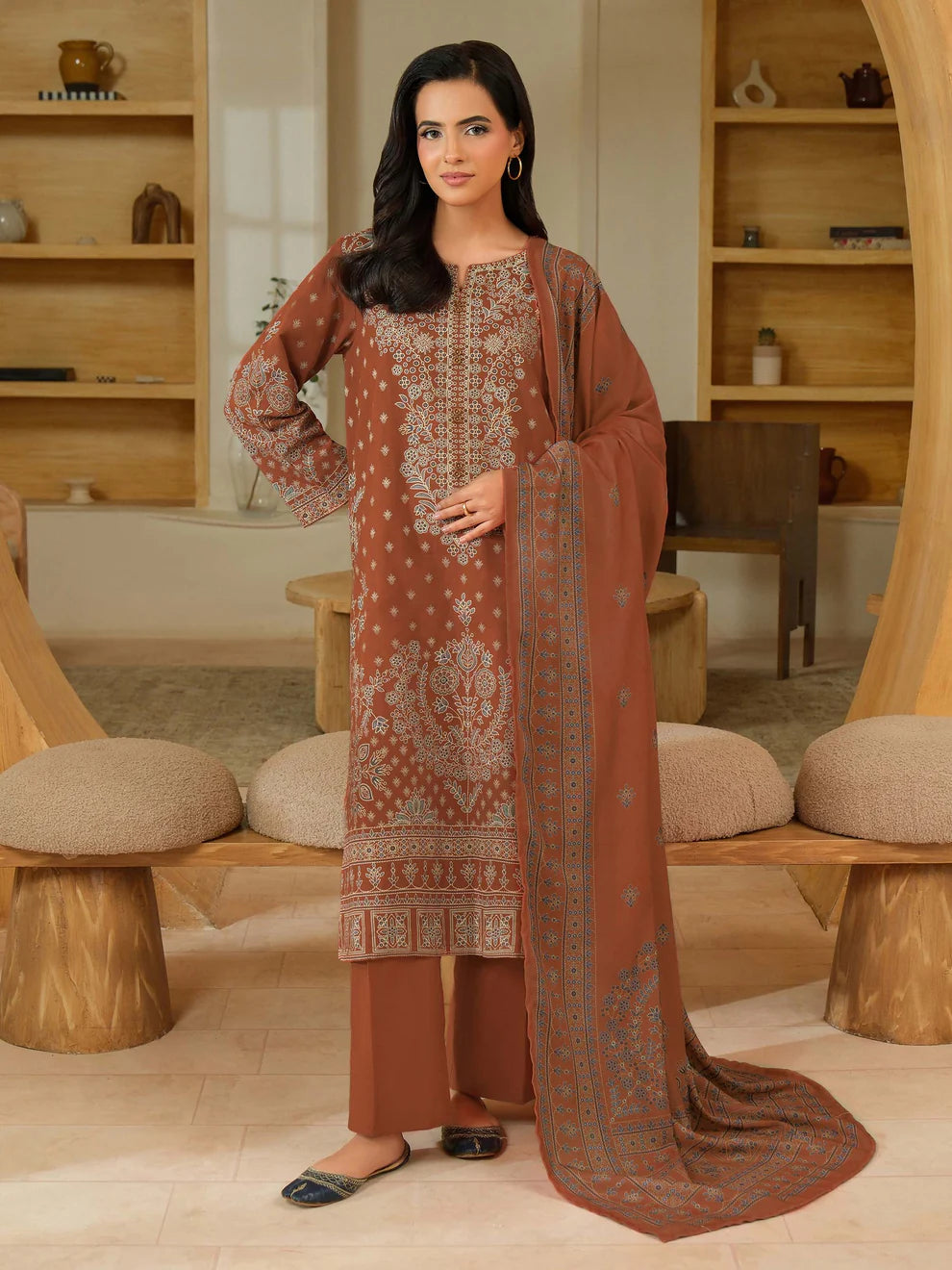 3 Piece Khaddar Suit-Paste Print (Unstitched)
