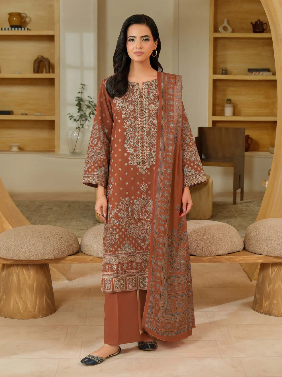 3 Piece Khaddar Suit-Paste Print (Unstitched)