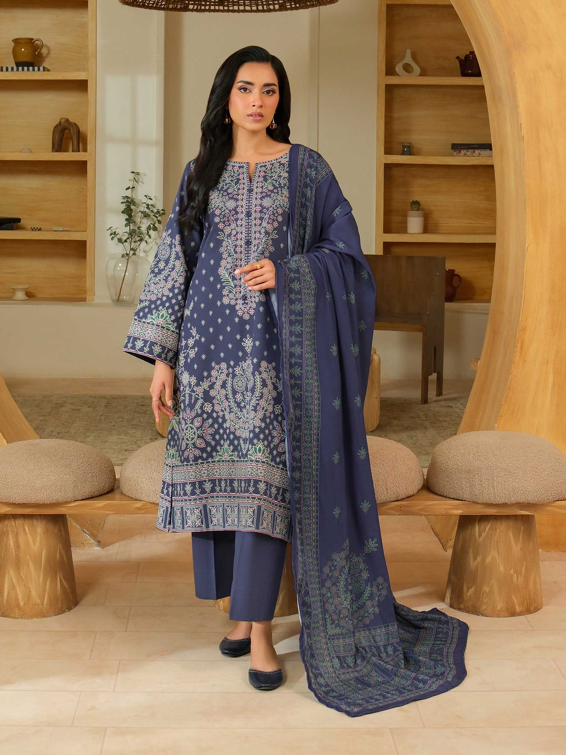 3 Piece Khaddar Suit-Paste Print (Unstitched)