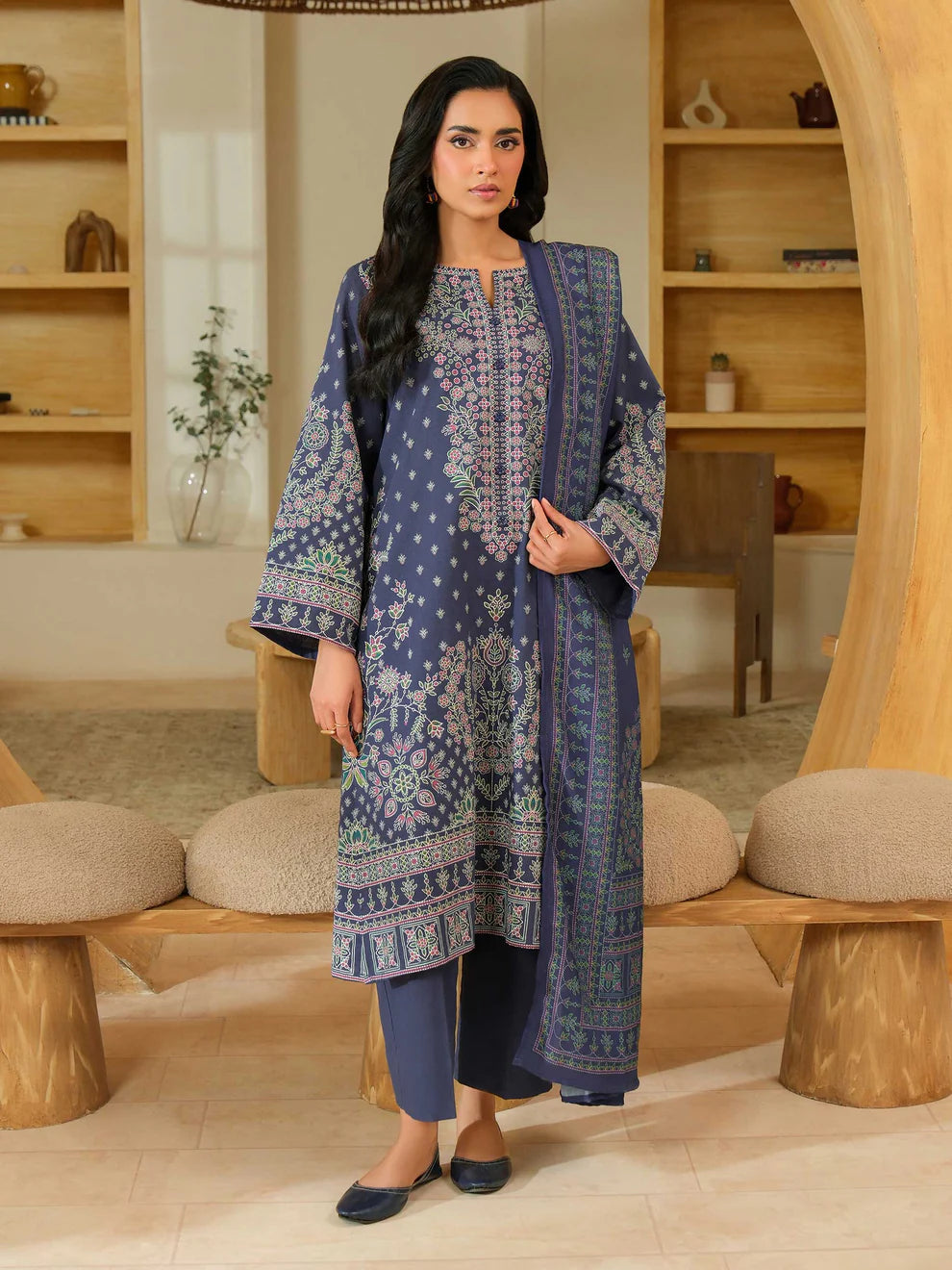 3 Piece Khaddar Suit-Paste Print (Unstitched)
