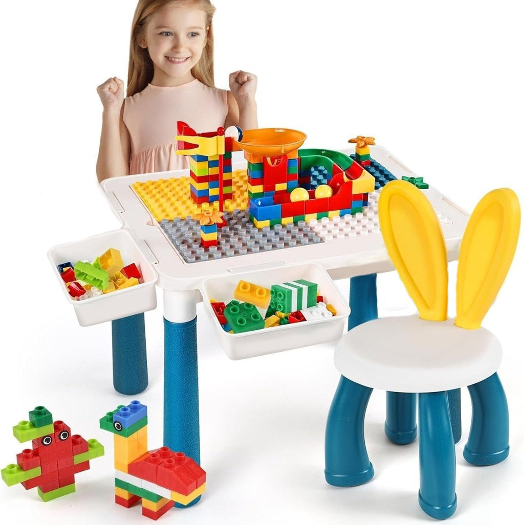 Kids Building Blocks Table with Chair & Learning Station