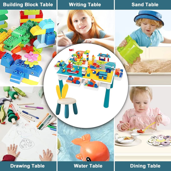 Kids Building Blocks Table with Chair & Learning Station