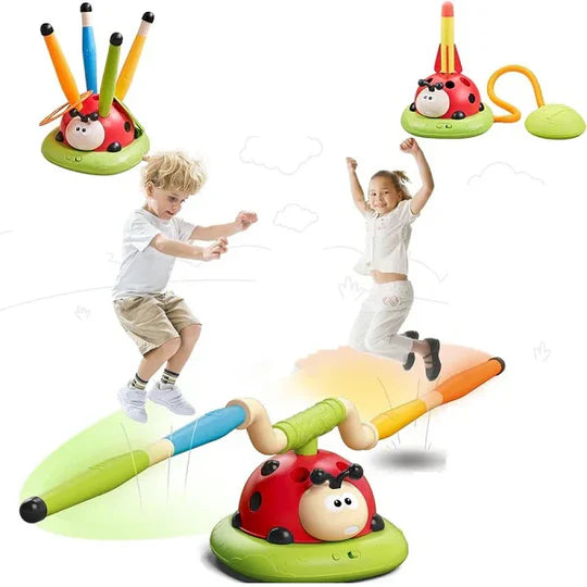 3 In 1 Musical Jump, Ring Toss Game, Stomps &Rocket Launcher for Kids