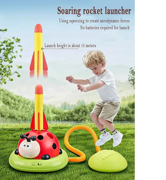 3 In 1 Musical Jump, Ring Toss Game, Stomps &Rocket Launcher for Kids