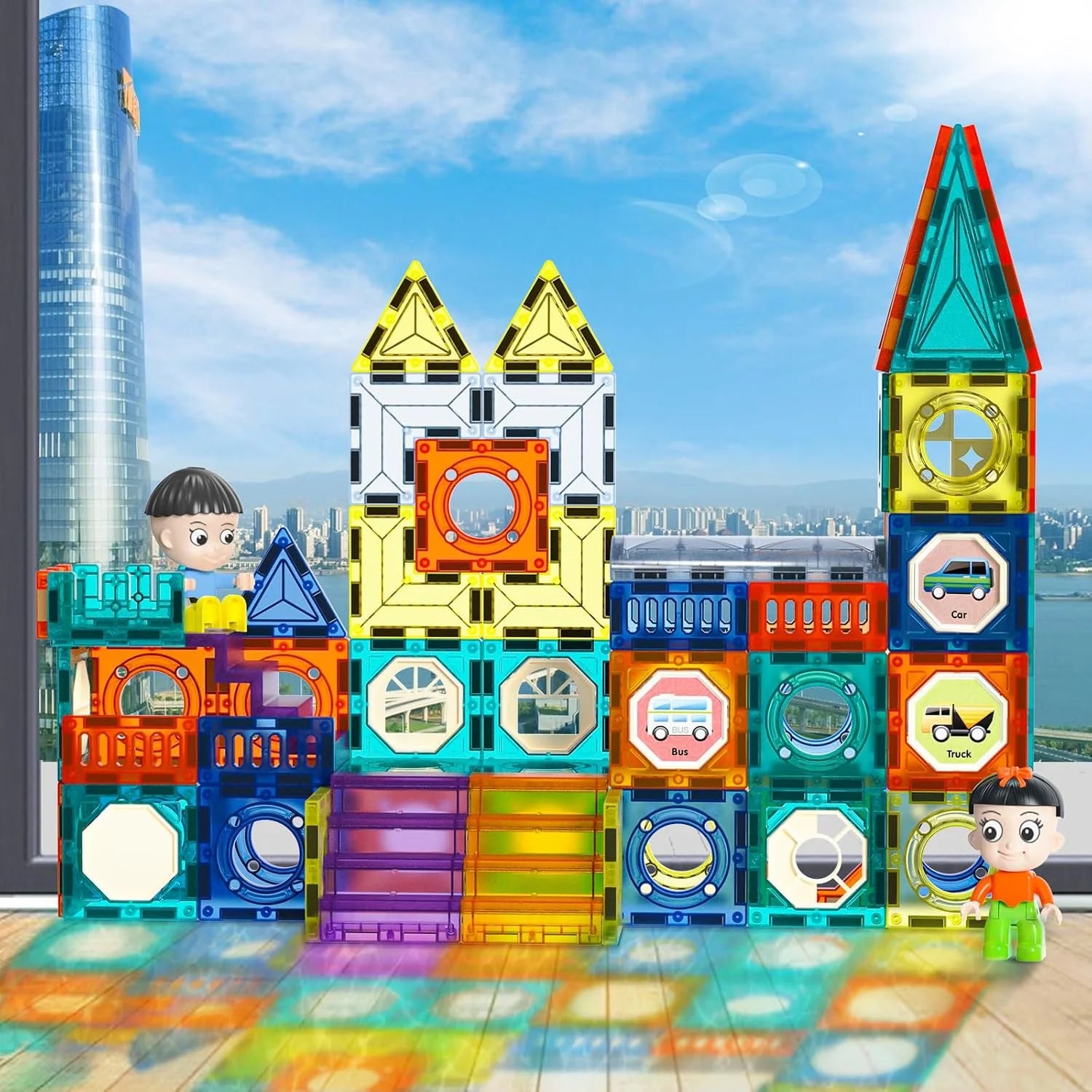 Magnetic Geometric Building Tiles Set – 42 Pieces | Creative Learning Toy for Kids 3+