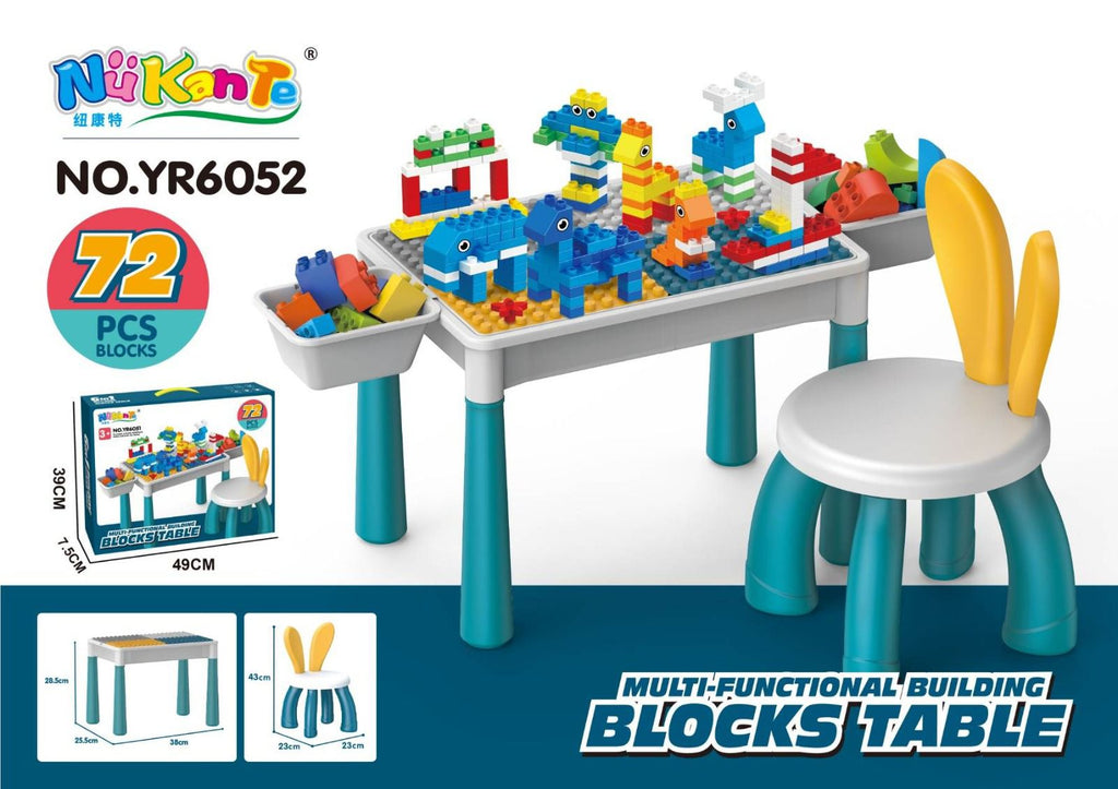 Kids Building Blocks Table with Chair & Learning Station