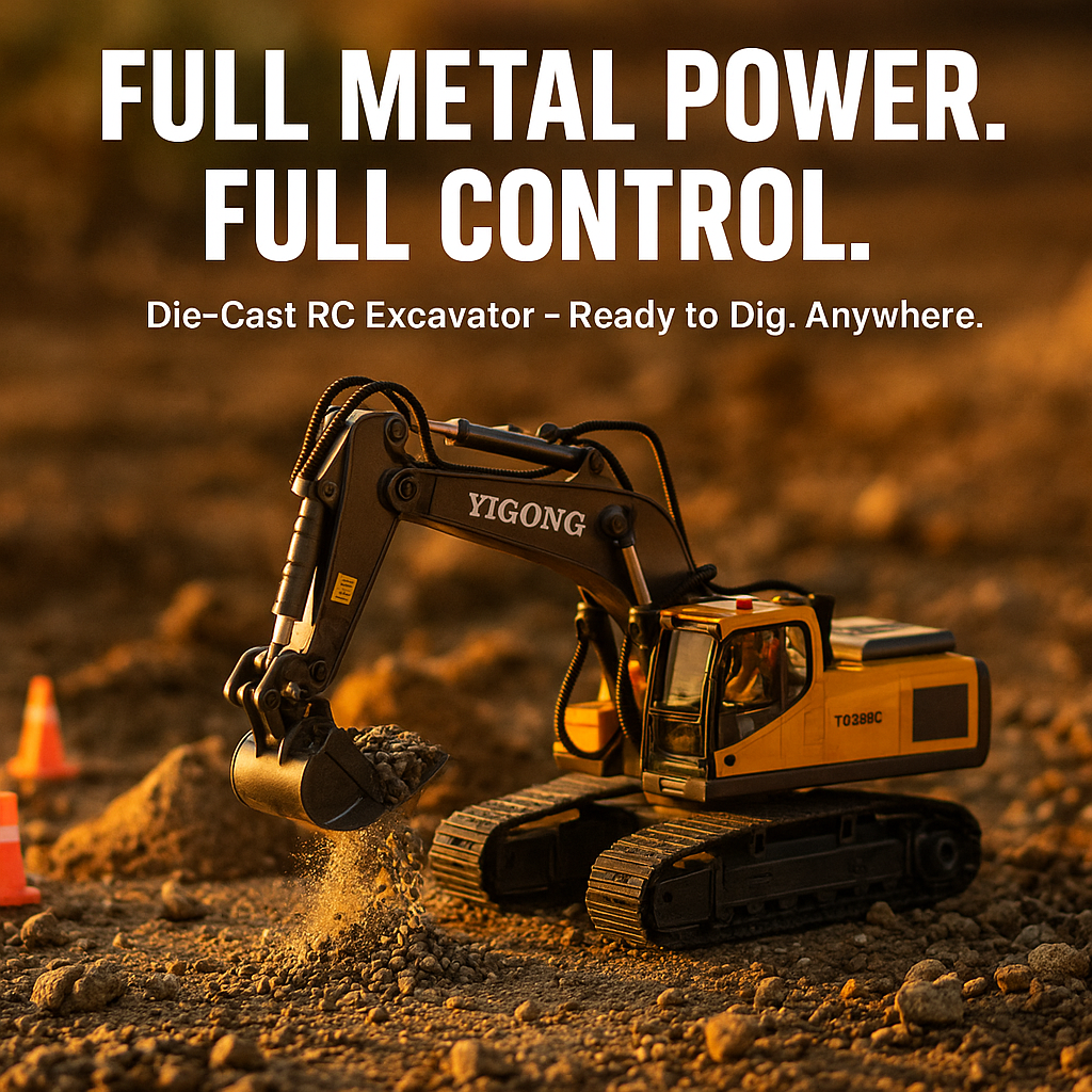 Die cast metal arm RC excavator heavy duty construction toy