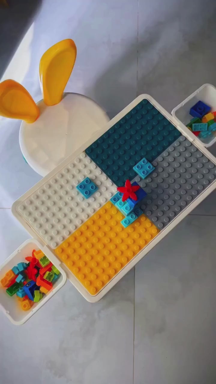 Kids Building Blocks Table with Chair & Learning Station