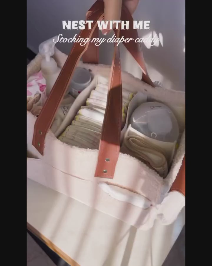 Caddy Bag XL Size with Lid and Zipper Pockets | White Color with Black Handles